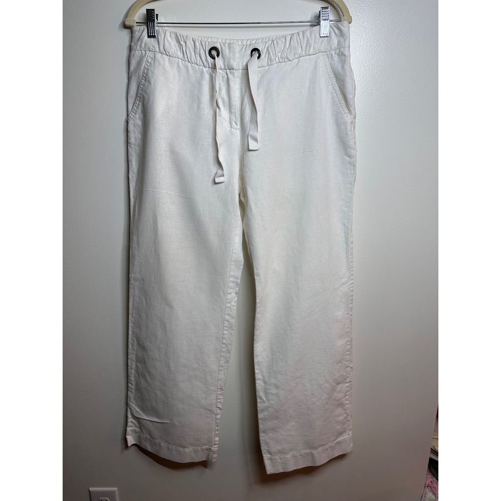 J.Crew White Linen Cotton Blend Wide Leg Drawstring Pants 43887 Size 8